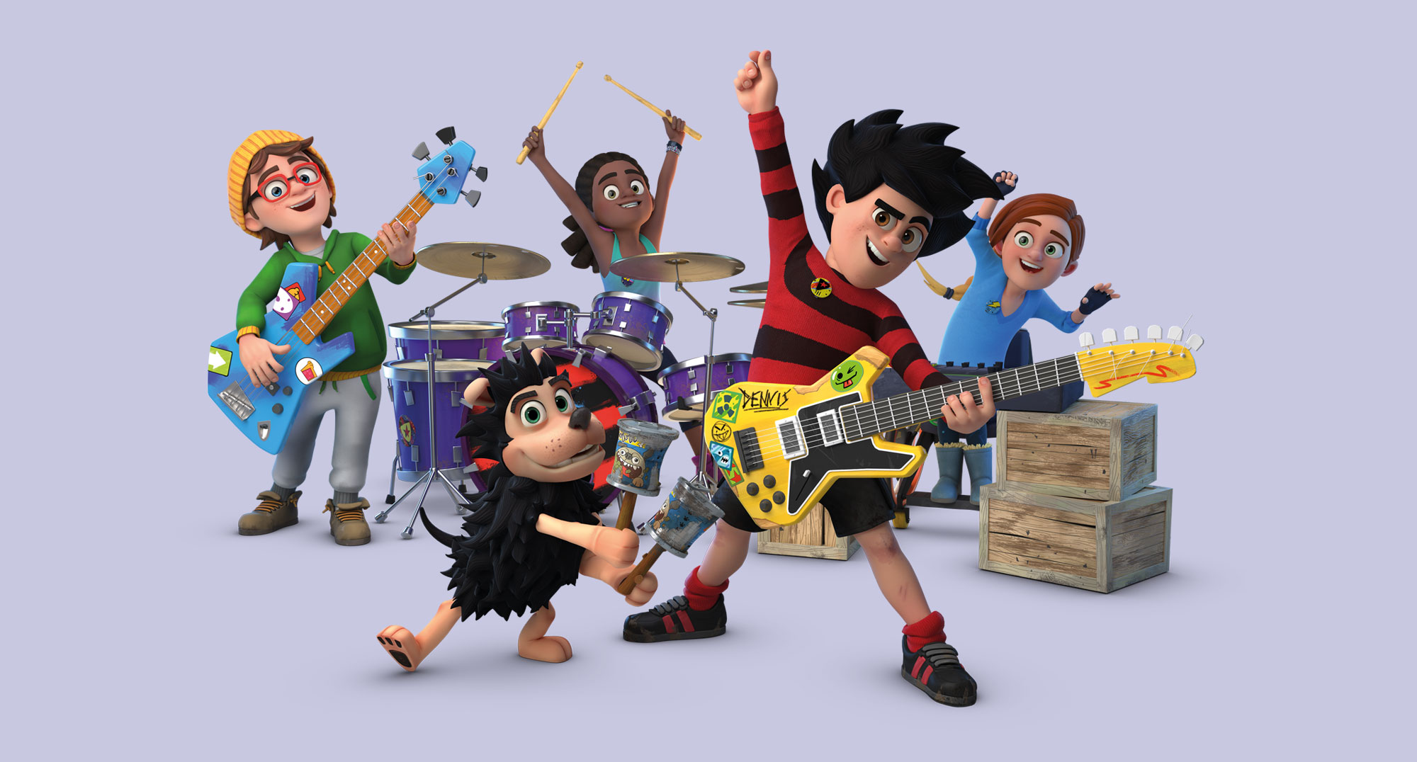 Dennis and Gnasher playing instruments © Beano Studios CBBC Jellyfish Pictures