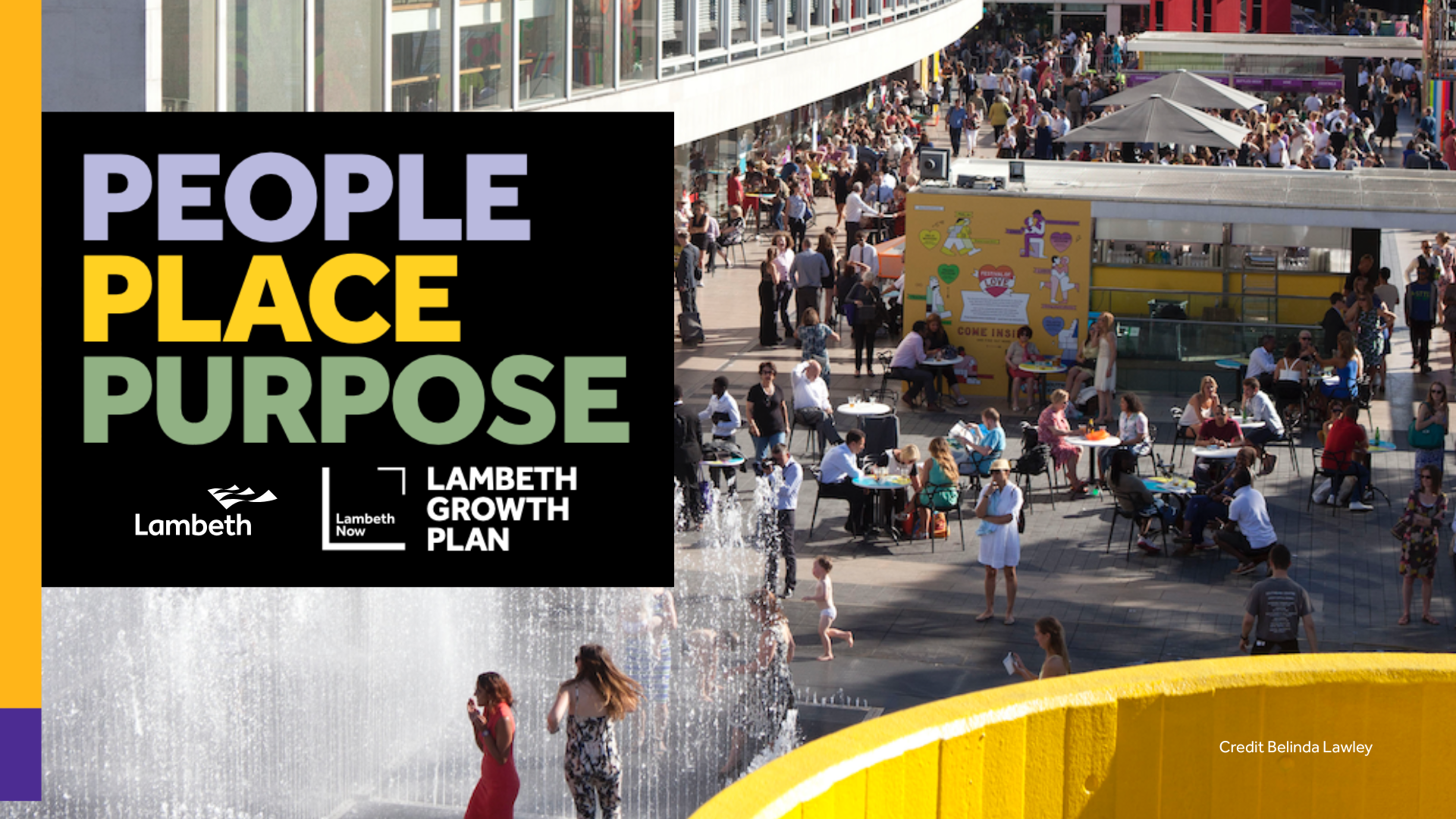 People enjoying the public realm outside the Southbank Centre in the summer