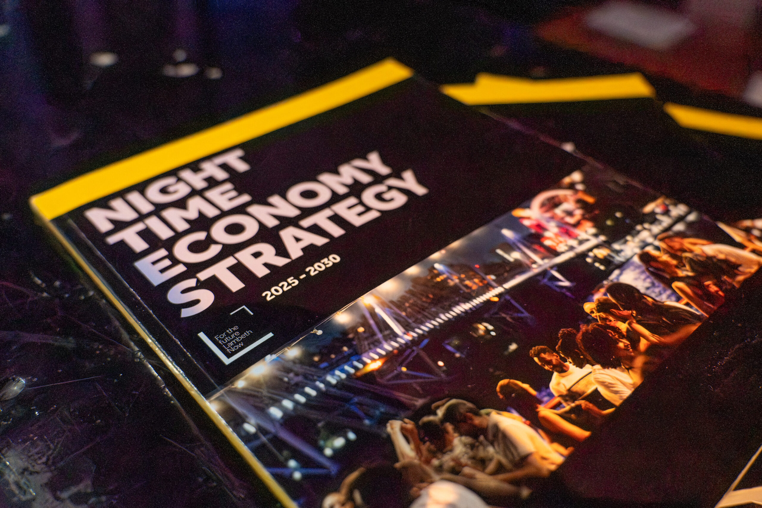 Copies of Lambeth's Night Time Economy Strategy arranged on a table