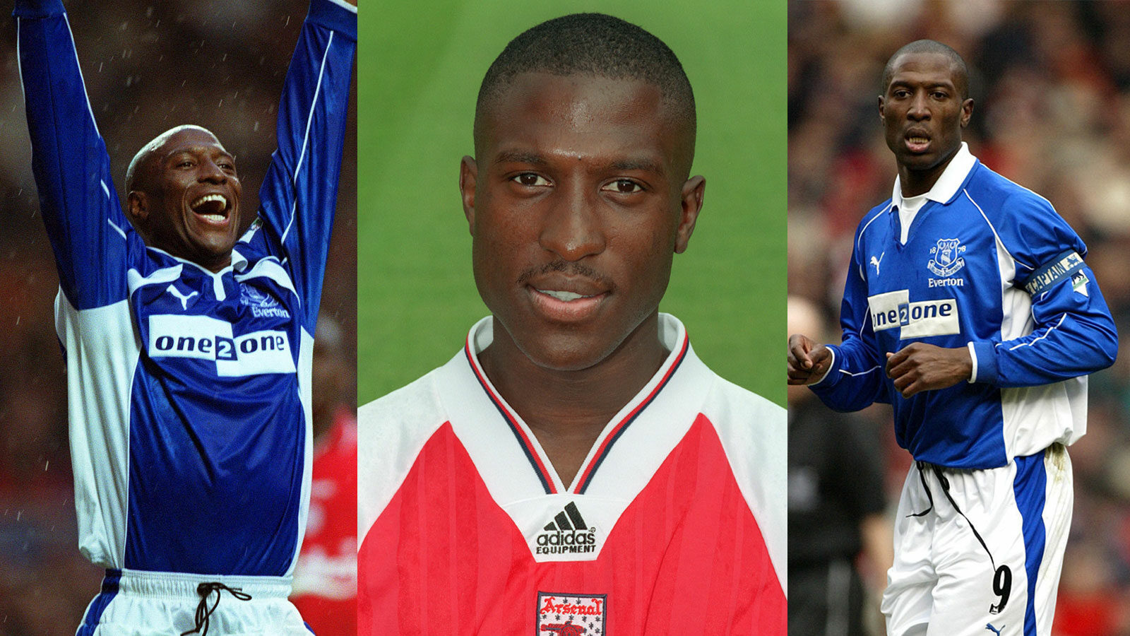 collage images of Kevin Campbell from his playing years at ArsenalFC and Everton FC