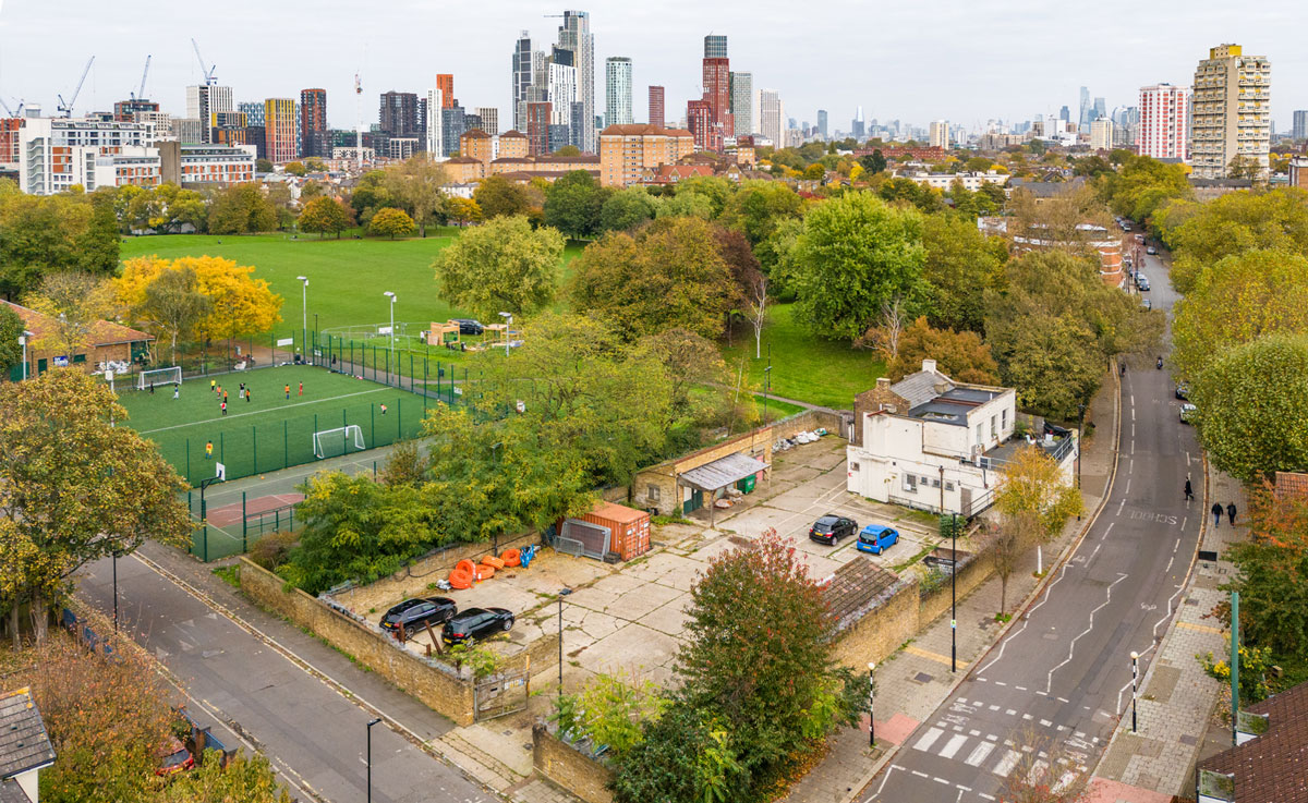 An aerial shot of a potential development site in Lambeth's New Homes Hexagon