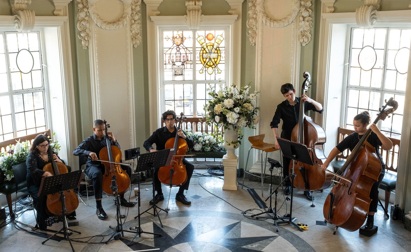Young people playing the double bass and the cello in Lambeth's Townhall