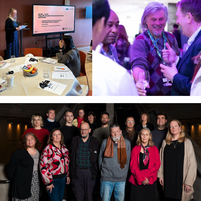 A collection of photographs showing scenes from different Creative UK events